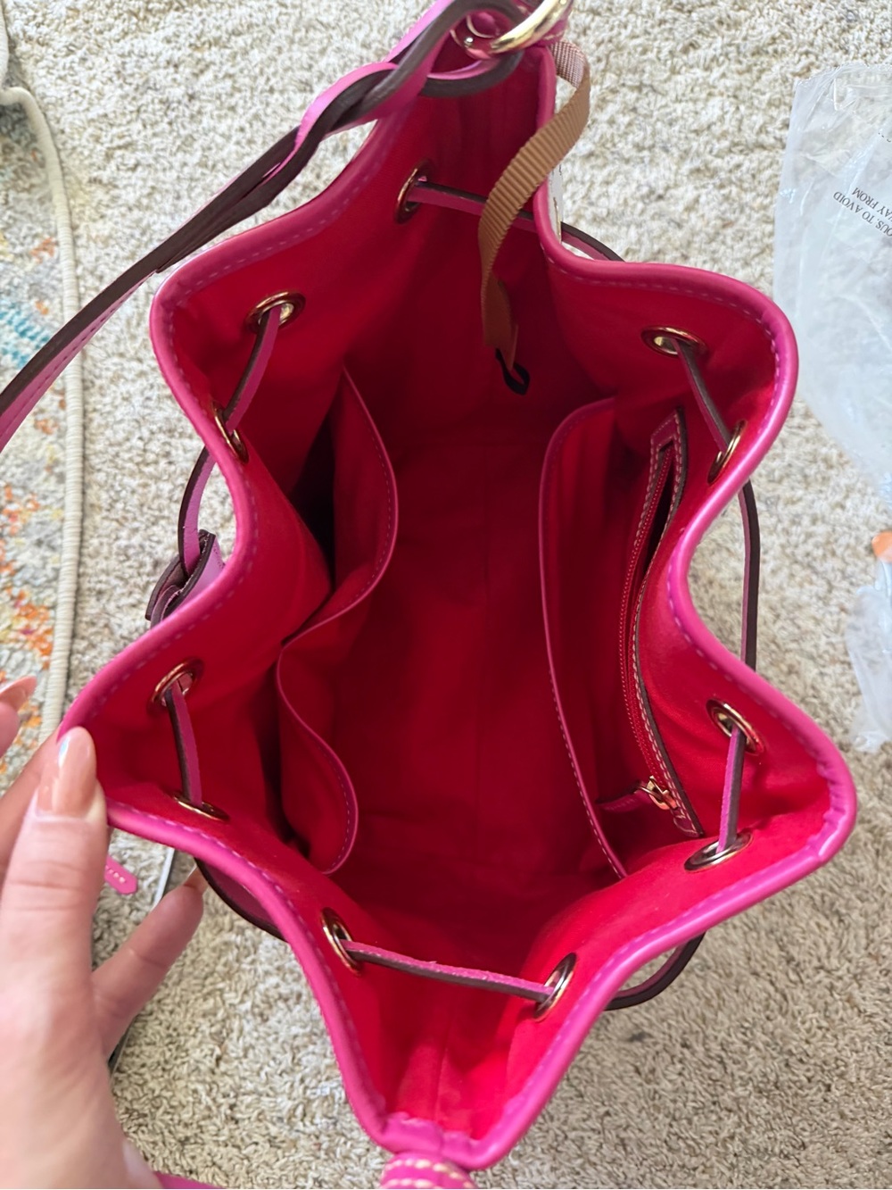 Dooney & Bourke White and Pink Bucket Bag - Picture 5 of 12